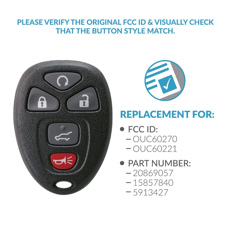Keyless2Go Replacement for Keyless Entry Car Key Vehicles That Use 5 Button 15913415 OUC60270 OUC60221, Self-Programming - 2 Pack - Image 4